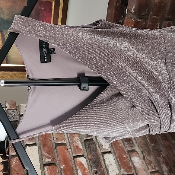 Betsy & Adam Metallic Purple Sleeveless Cocktail Midi Dress - Picture 3 of 12